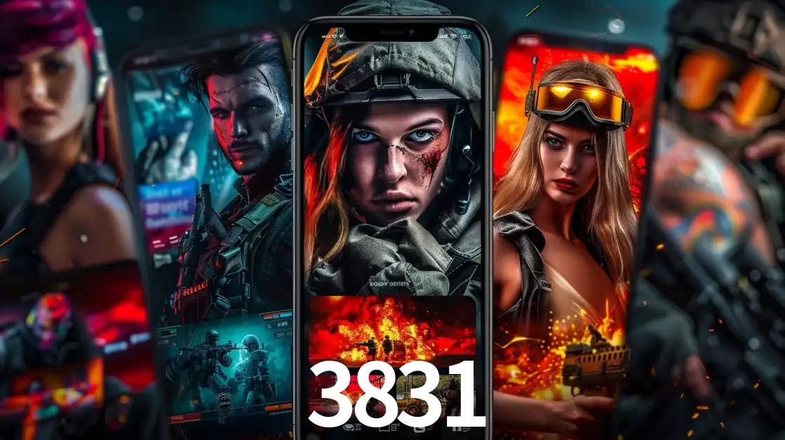 Montagem de telas de celular mostrando diversos personagens, masculinos e femininos, de um jogo de tiro, ilustrando a diversidade de equipes de e-sports para apostar no 3831.