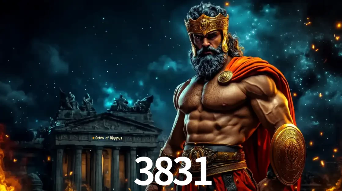 O poderoso Zeus do jogo de slot Gates of Olympus em frente ao seu templo, pronto para lançar multiplicadores divinos e prêmios épicos no cassino online 3831.