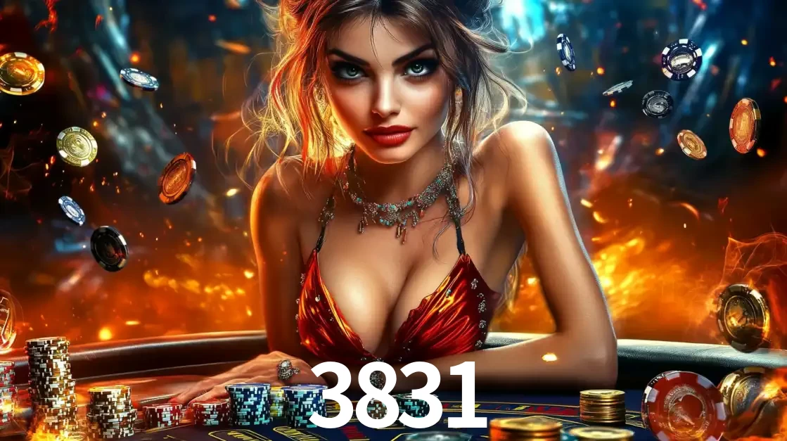 Mulher em uma mesa de cassino com pilhas de fichas e um fundo de fogo, pronta para uma rodada de altas apostas nos jogos de mesa emocionantes do cassino 3831.