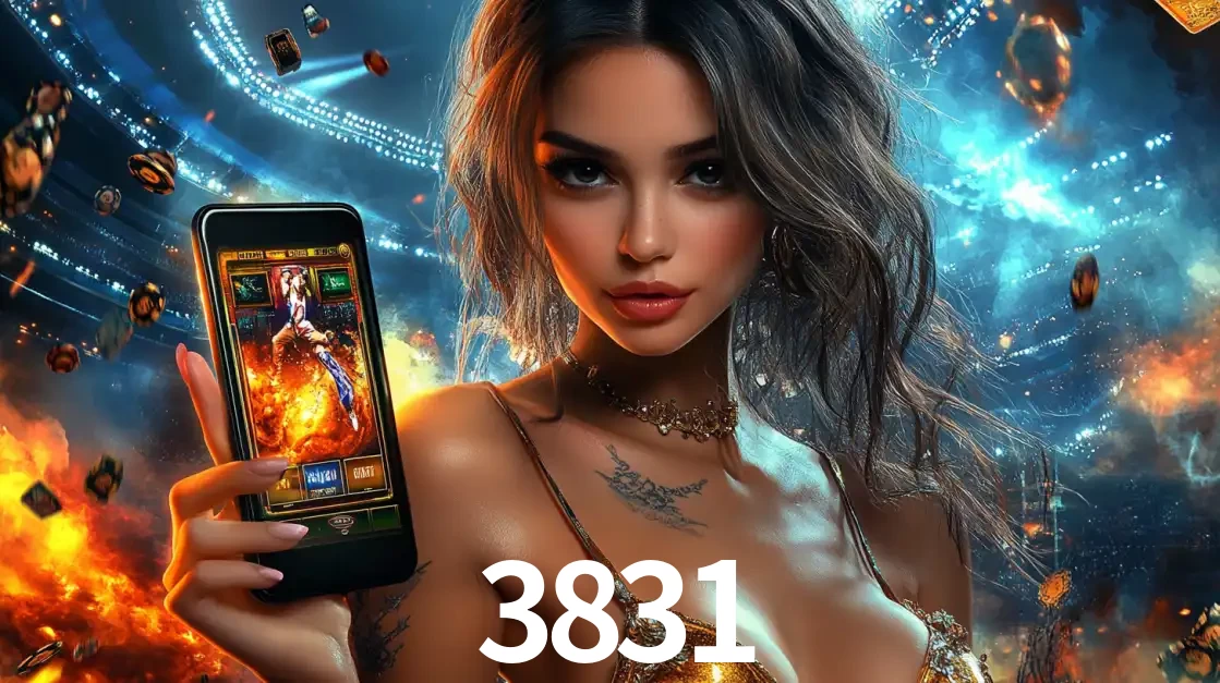 Mulher segurando um celular com um jogo de slot em destaque, tendo como fundo um estádio vibrante, simbolizando a emoção de jogar no cassino móvel 3831.